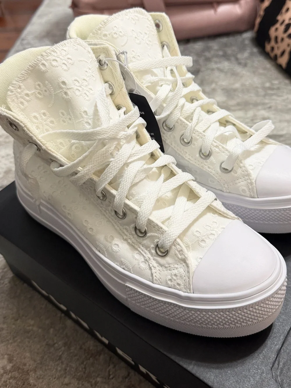 Converse High Top Sneakers in Off-White Eyelet